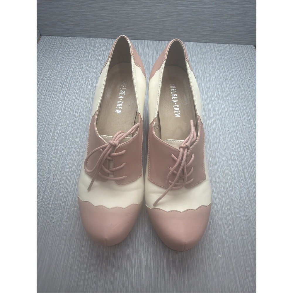 Chelsea Crew Saddle Shoes Heels Pink Ivory Retro Pin Up Oxford Lace Up 41 US 10